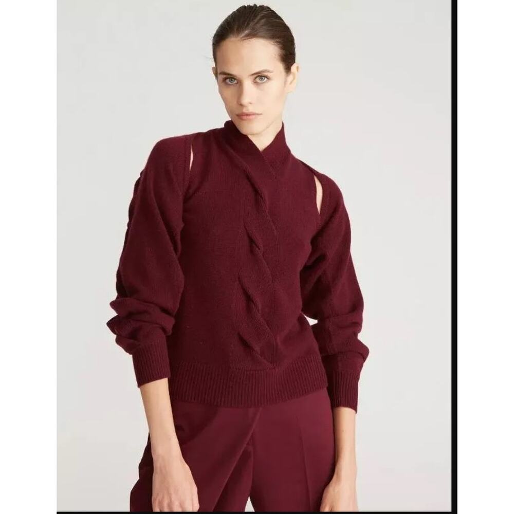 NWOT Halston Auden Wool Cash Cable Shrug in Merlot Size Medium
